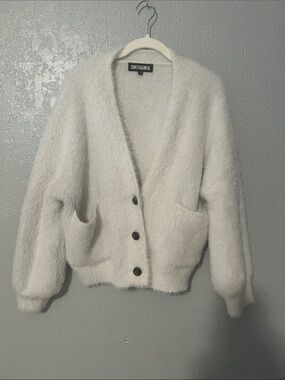 SWEET & SIMPLE Cozy Fuzzy Button-Front Cardigan Jacket in Off-White